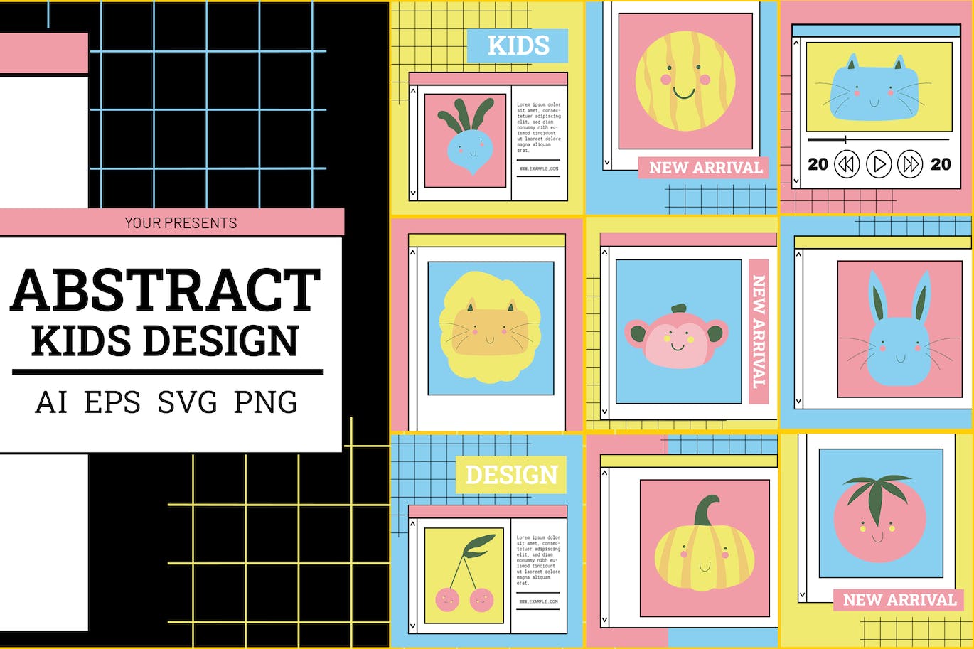 抽象卡通年幼元素矢量插画素材 Abstract Kids – Illustration 图片素材 sucaiwan.com