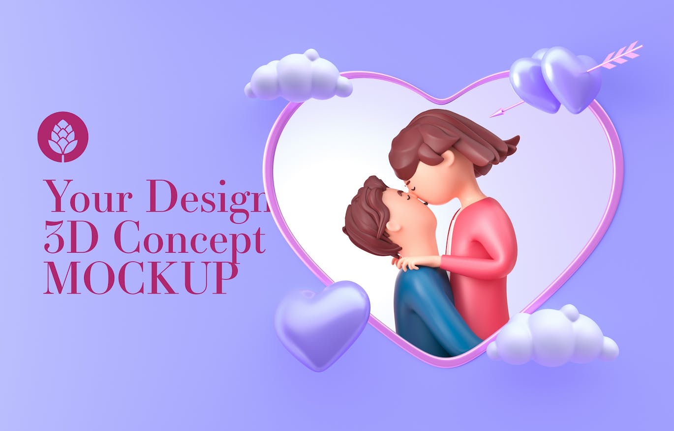 情人节3D装饰手机屏幕样机图psd素材 Set Valentine’s Day Concept with Mobile Mockup 样机素材 sucaiwan.com