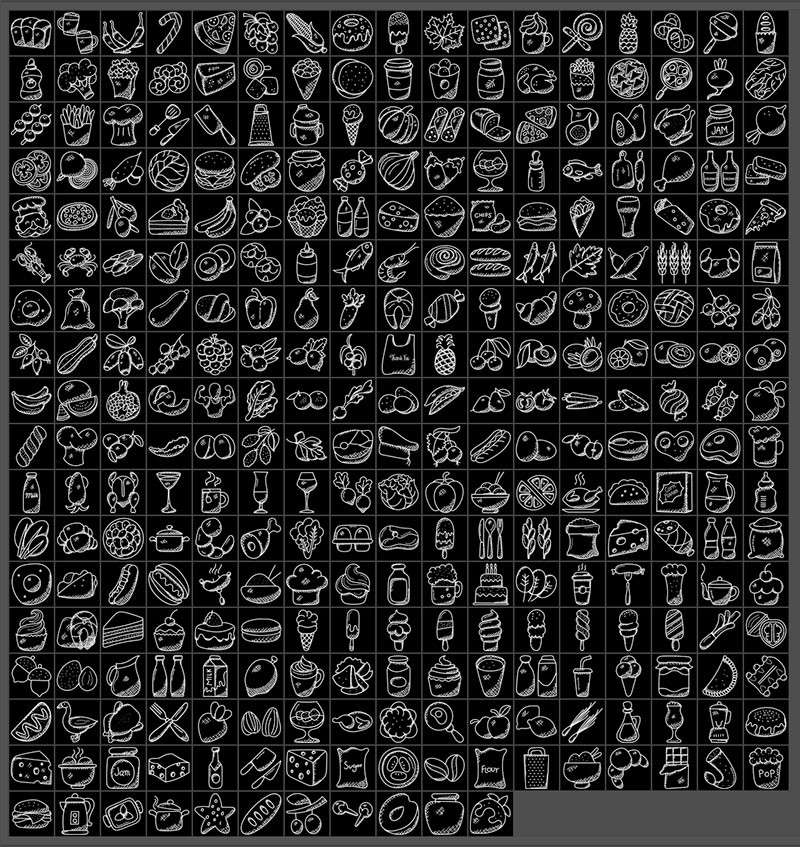 300个食物手绘图标自定义PS形状，csh格式 图标素材 sucaiwan.com