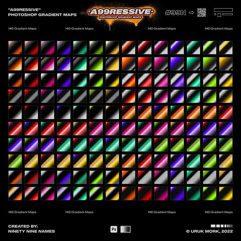 140个潮流酸性渐变色PS预设，grd格式 插件预设 sucaiwan.com