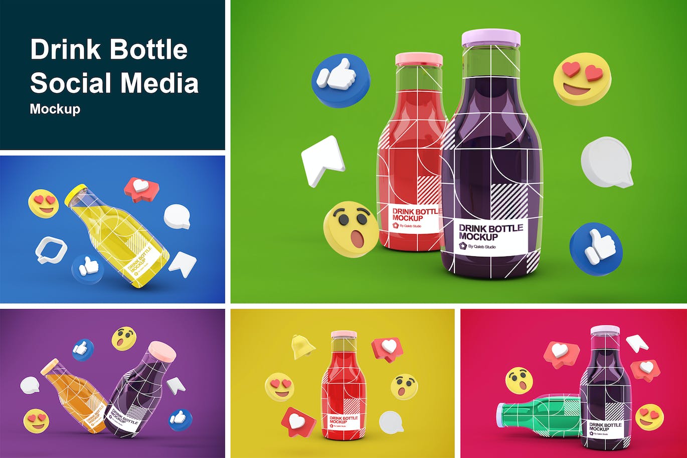 社交表情符号饮料瓶包装展示样机图 Drink Bottle Social Media 样机素材 sucaiwan.com