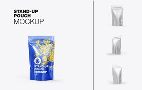 金属站立袋包装设计样机图 Set Metallic Stand-up Pouch Mockup