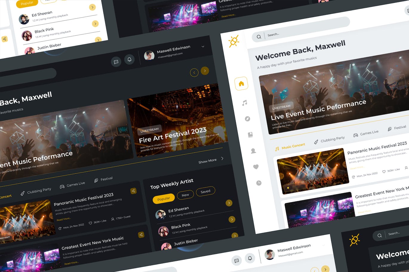 音乐节网站后台仪表盘设计模板 Noisic – Music Festival Dashboard APP UI sucaiwan.com