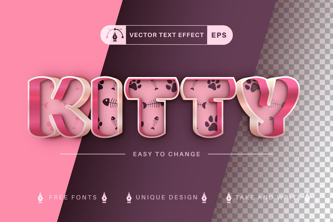 猫元素双色矢量文字效果字体样式 Cat Double Color Editable Text Effect, Font Style 插件预设 sucaiwan.com