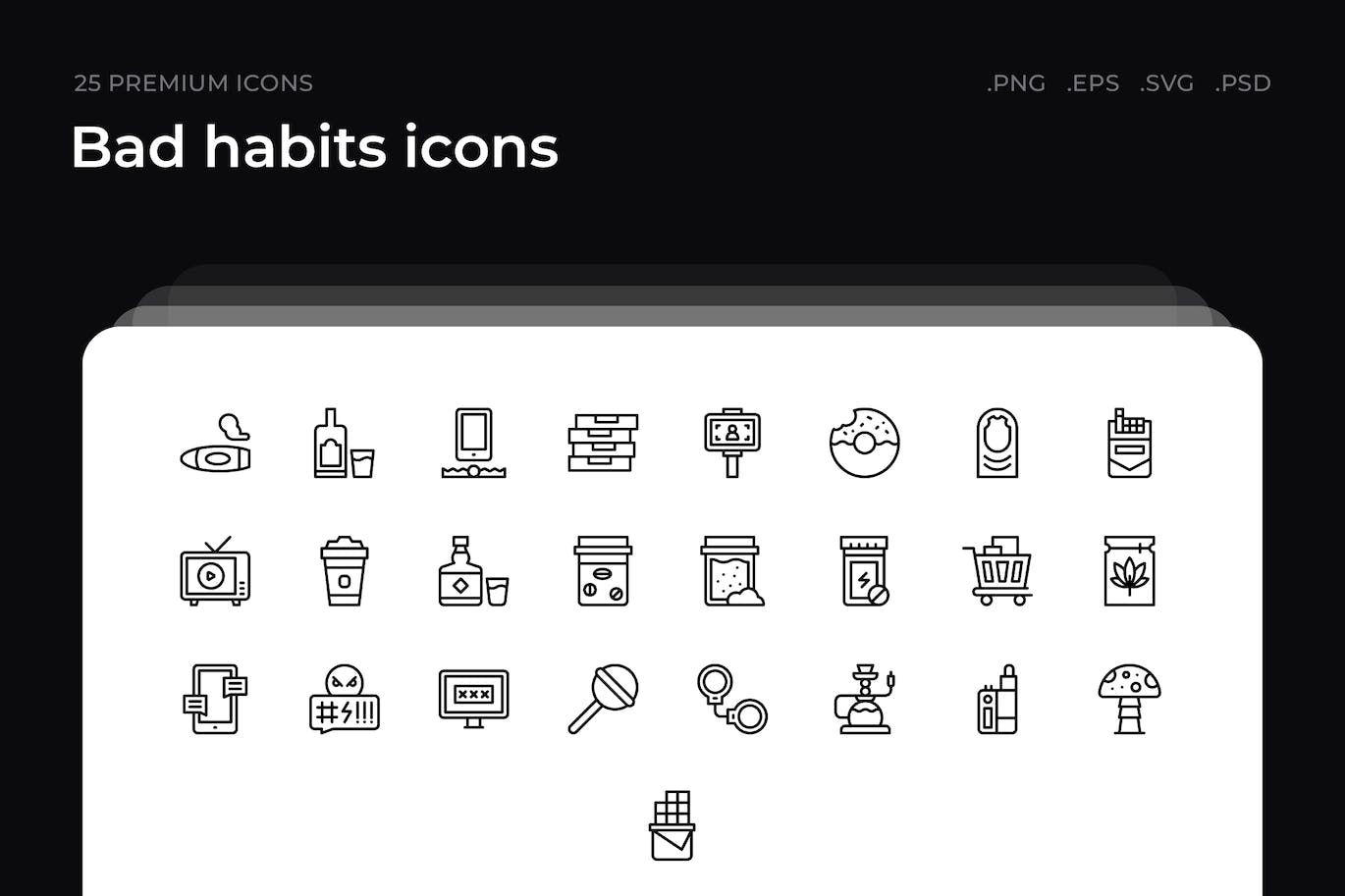 25枚陋习主题简约线条矢量图标 Bad habits icons 图标素材 sucaiwan.com