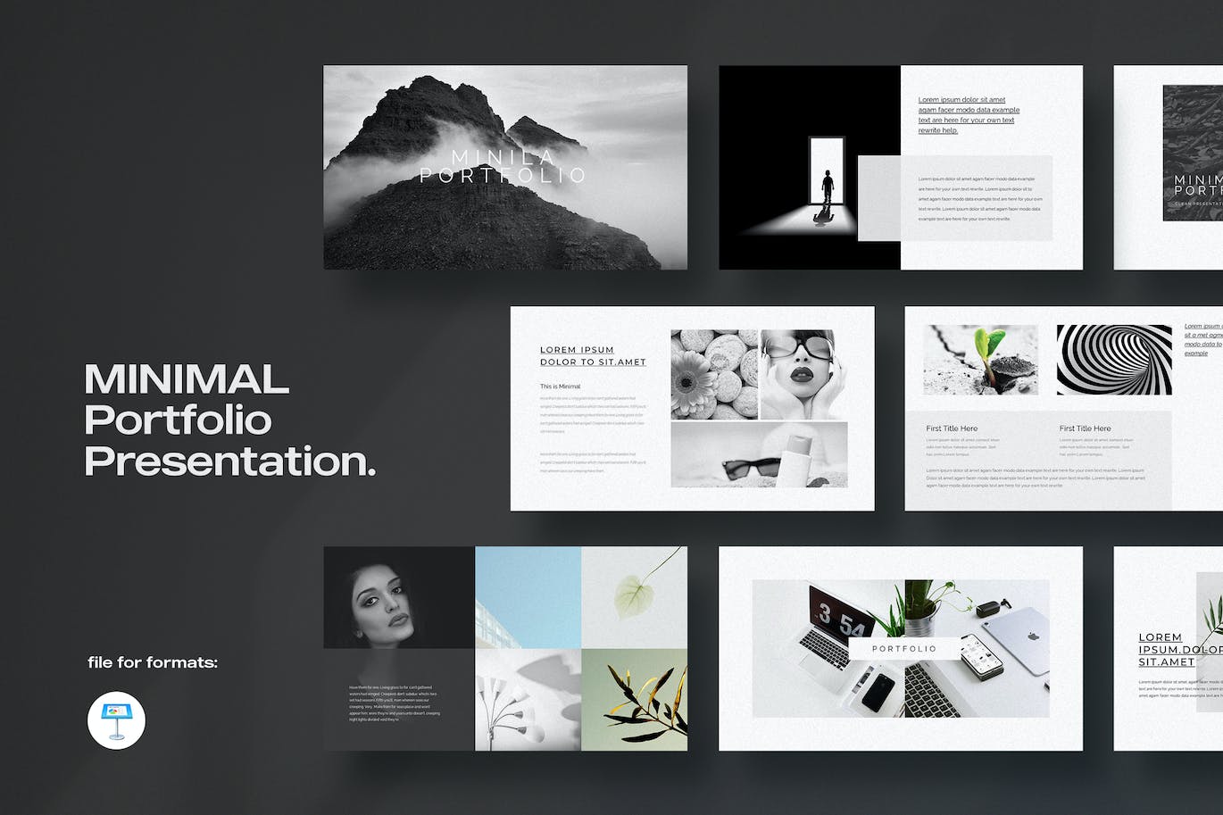 极简作品集Keynote幻灯片演示模板 Minimal Portfolio Keynote Template 幻灯图表 sucaiwan.com