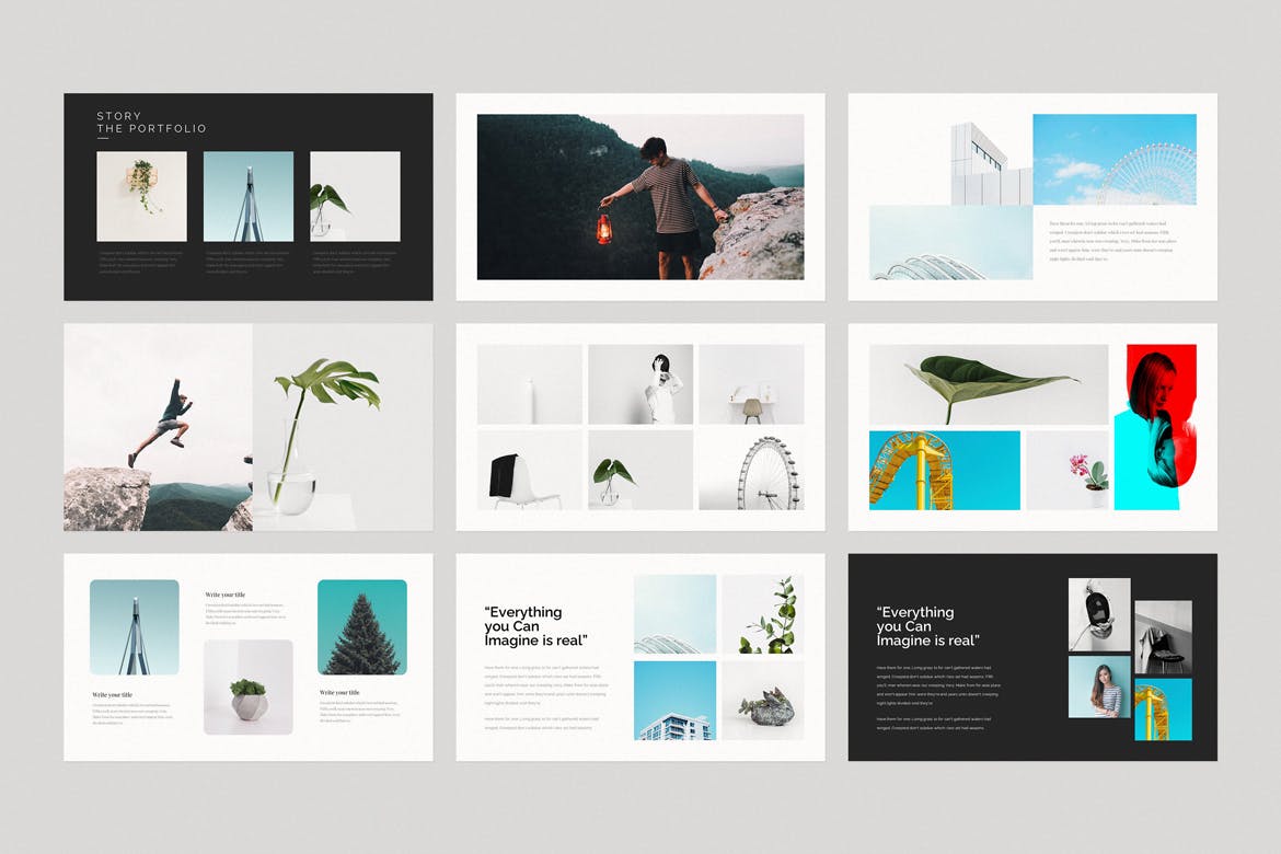 极简风作品展示Google幻灯片模板 Minimal Portfolio Google Slides Template 幻灯图表 sucaiwan.com