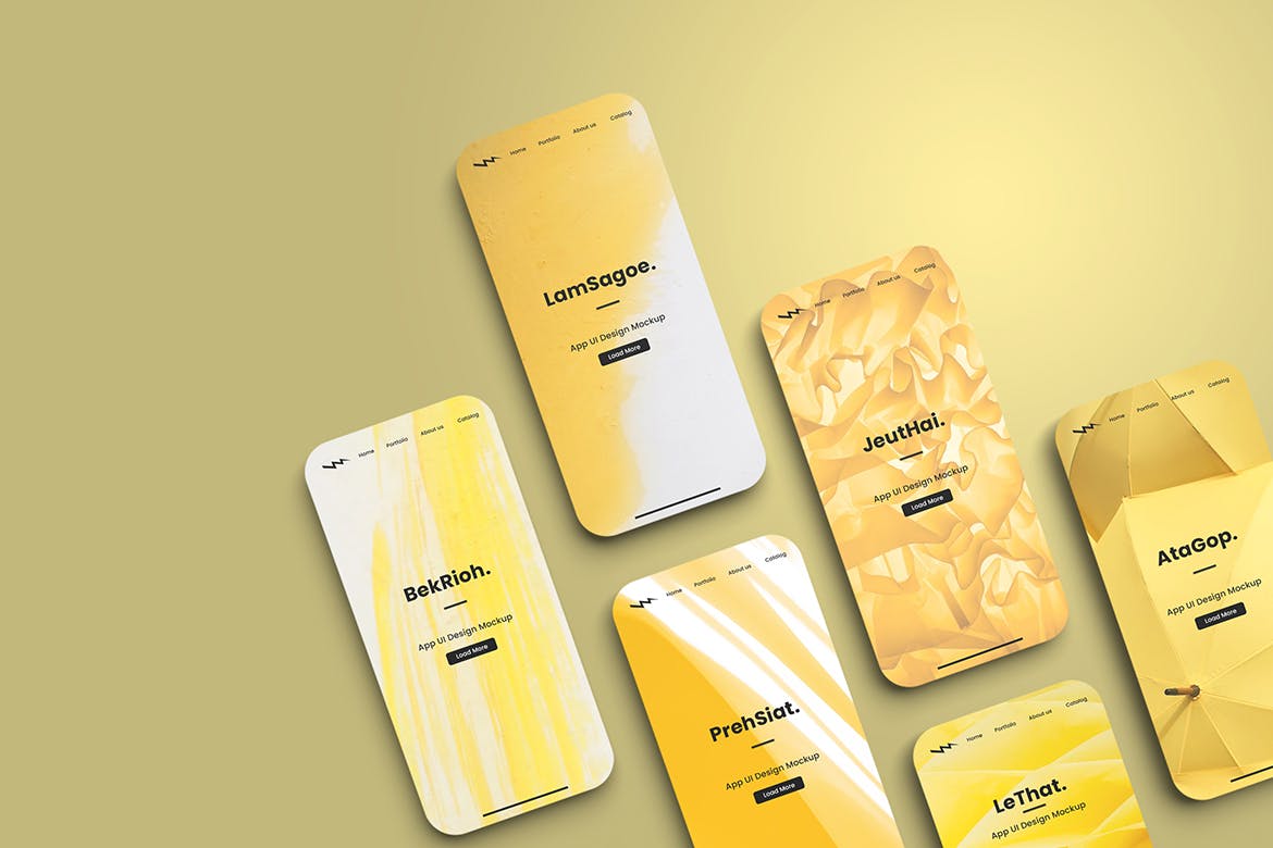 纸片屏幕App UI设计展示样机psd模板 Clean App UI Design Mockup 样机素材 sucaiwan.com