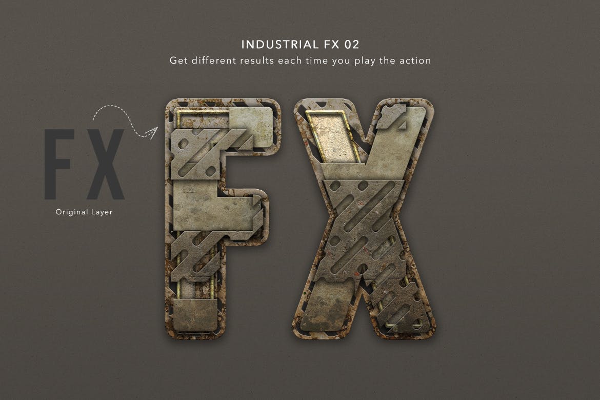 金属工业元素文本效果处理PS动作 Industrial Layer and Text Effect Photoshop Action 插件预设 sucaiwan.com