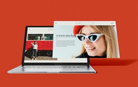 笔记本电脑&网页屏幕样机psd模板 Laptop with Web Page Screen Mockup