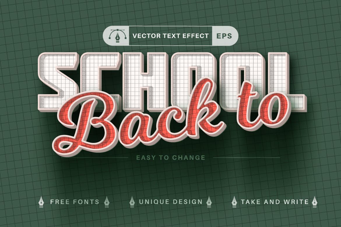 学校必备矢量文字效果字体样式 Set 10 School Editable Text Effects, Font Styles 插件预设 sucaiwan.com