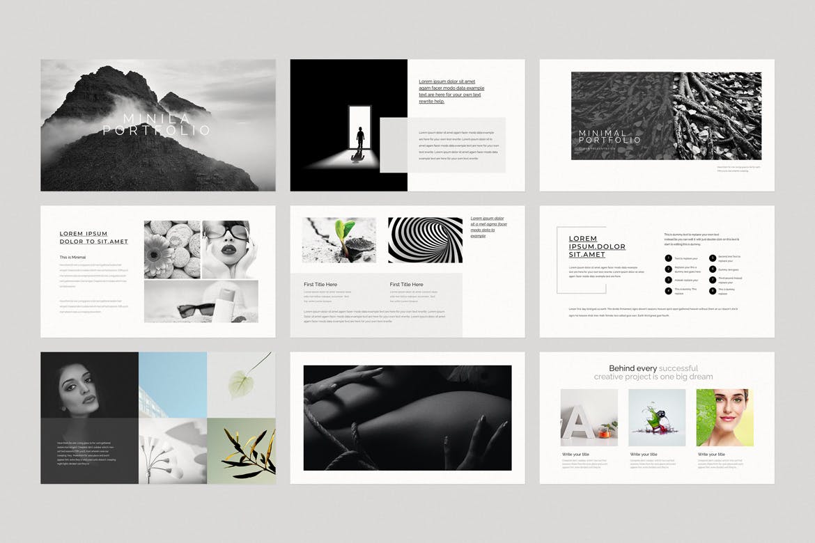 极简作品集谷歌幻灯片演示文稿模板 Minimal Portfolio Google Slides Template 幻灯图表 sucaiwan.com