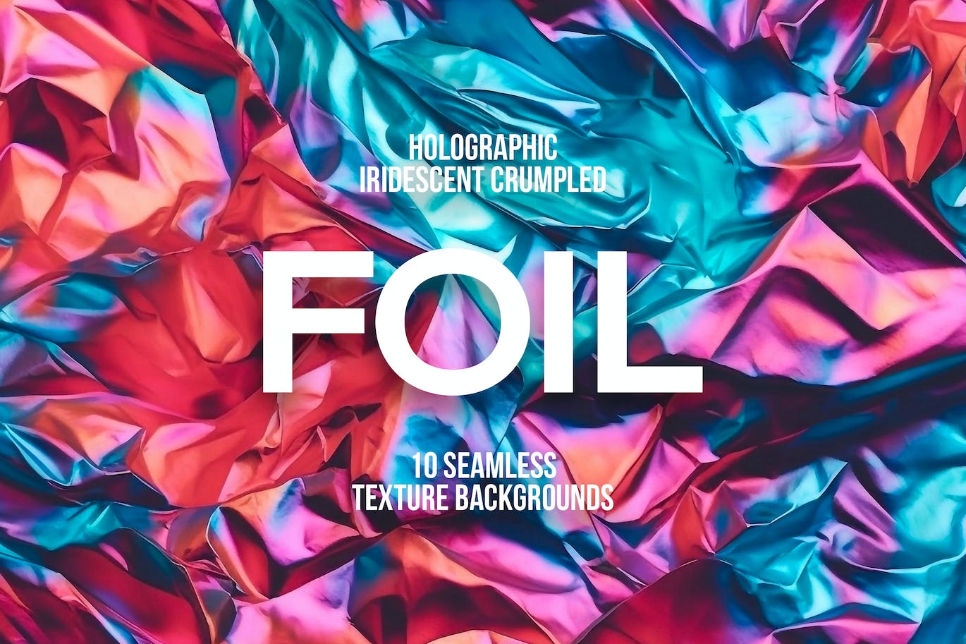 3D全息彩虹皱褶铝箔无缝背景 Iridescent Crumpled Foil Seamless Backgrounds 图片素材 sucaiwan.com