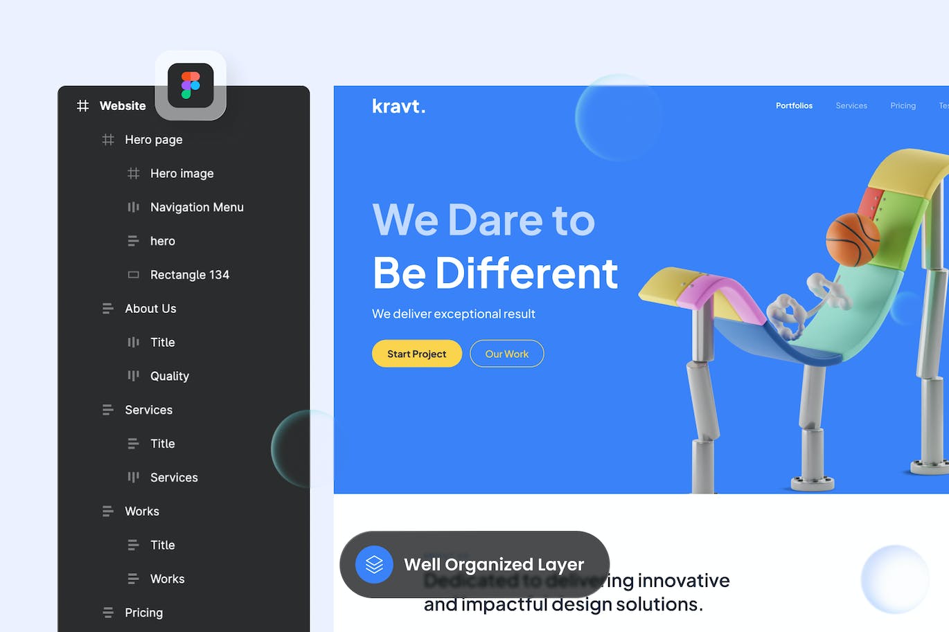 工作室代理网站着陆页设计模板 Kravt – Studio Agency Landing Page APP UI sucaiwan.com