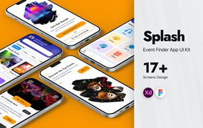 活动查找App应用程序界面设计UI套件模板 Splash Events Finder Mobile App UI Kit