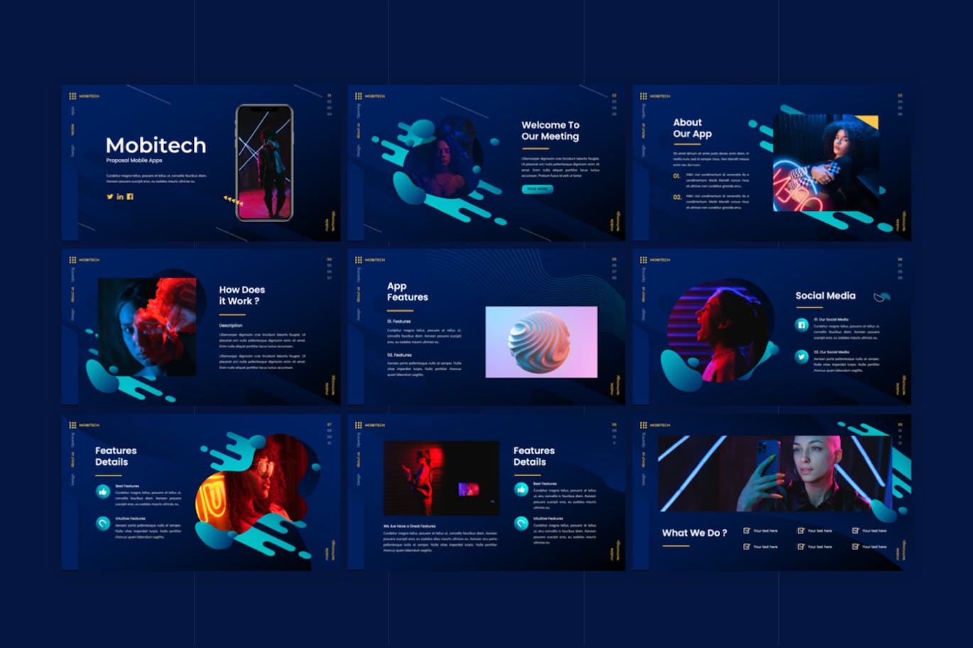 手机科技提案Google幻灯片设计模板 Mobitech – Mobile Proposal Google Slides Template 幻灯图表 sucaiwan.com