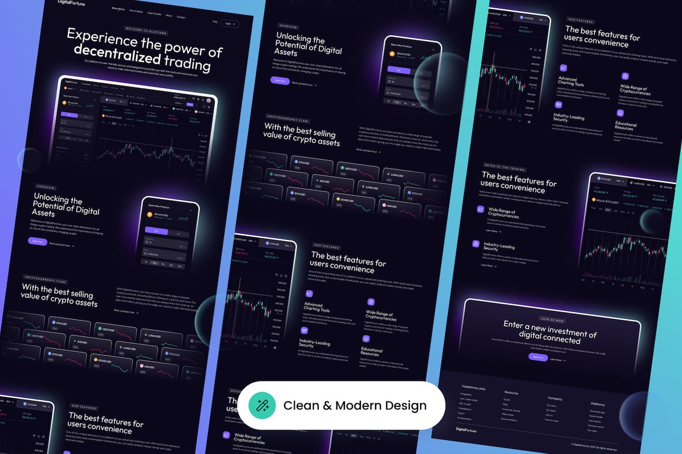 加密交易网站着陆页设计模板 DigitalFortune – Crypto Trading Landing Page APP UI sucaiwan.com