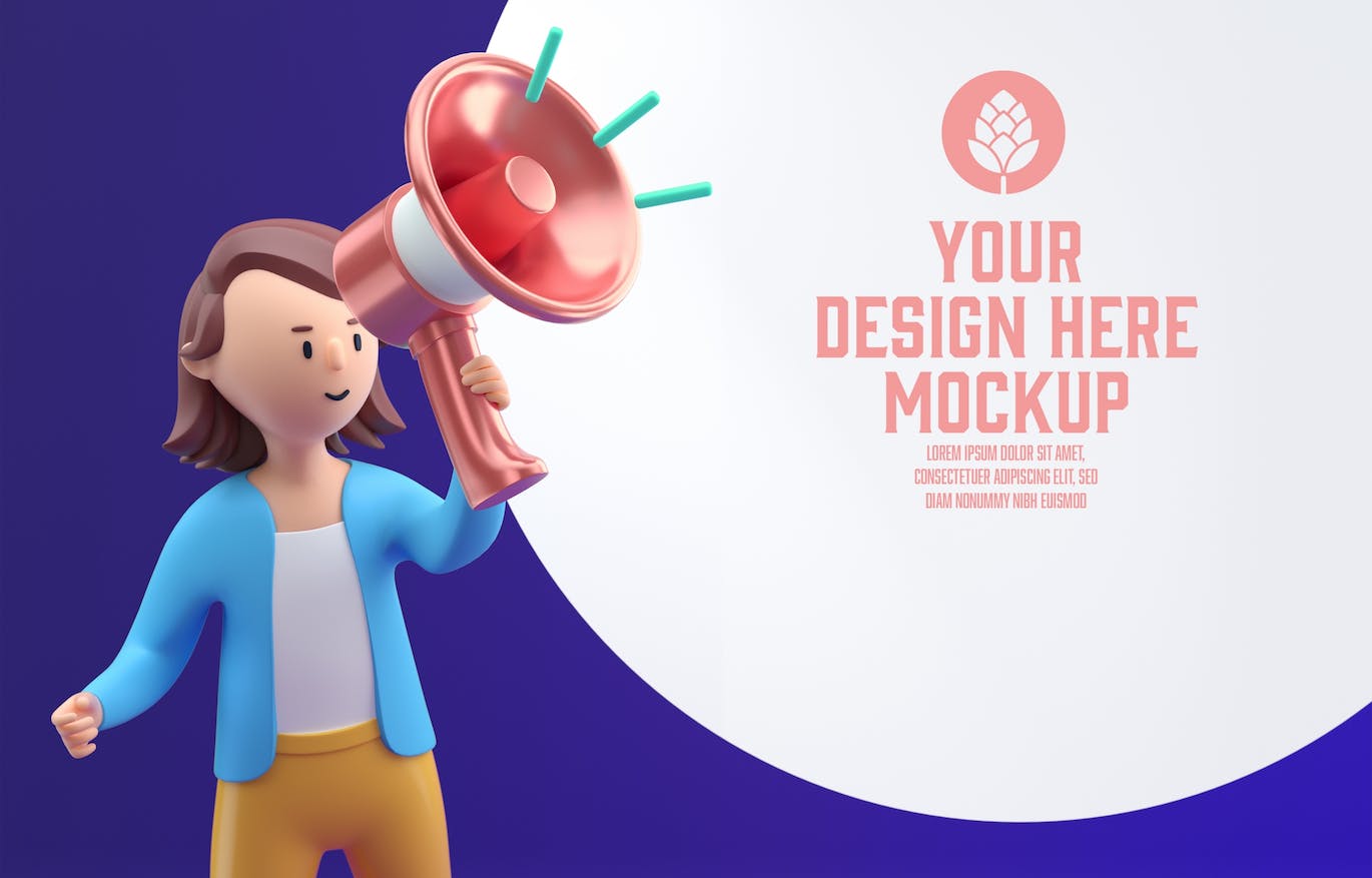 3D人物扩音器公告样机图psd素材 Set People Announcement Through Megaphone Mockup 样机素材 sucaiwan.com