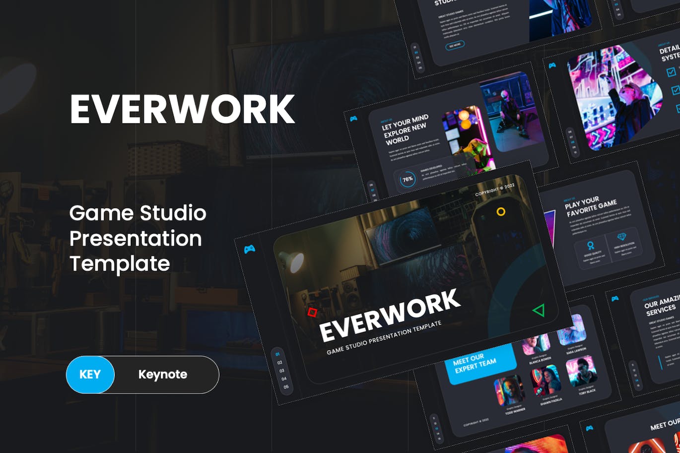 游戏工作室Keynote幻灯片设计模板 Everwork – Gaming Studio Keynote Template 幻灯图表 sucaiwan.com