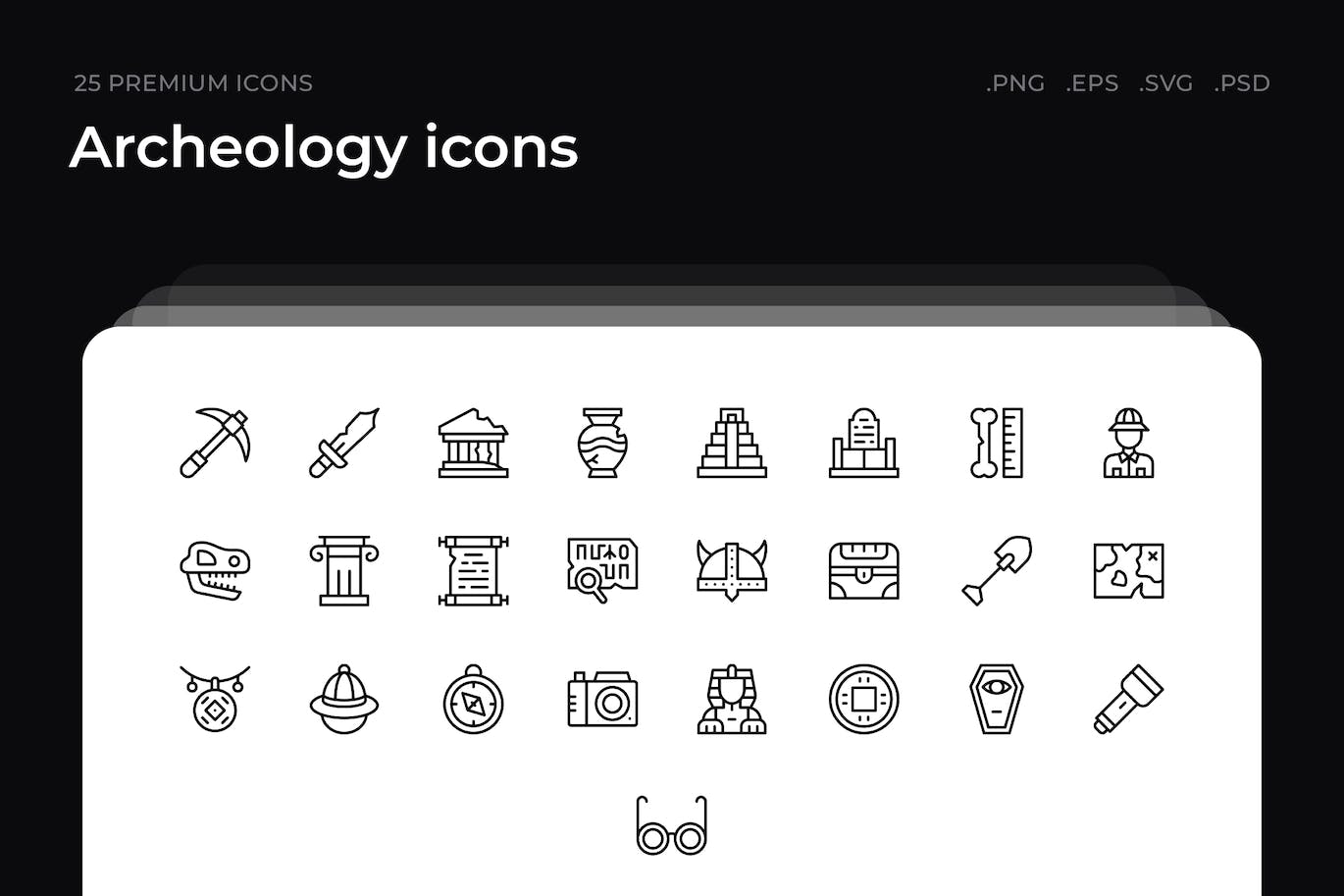 25枚考古学主题简约线条矢量图标 Archeology icons 图标素材 sucaiwan.com