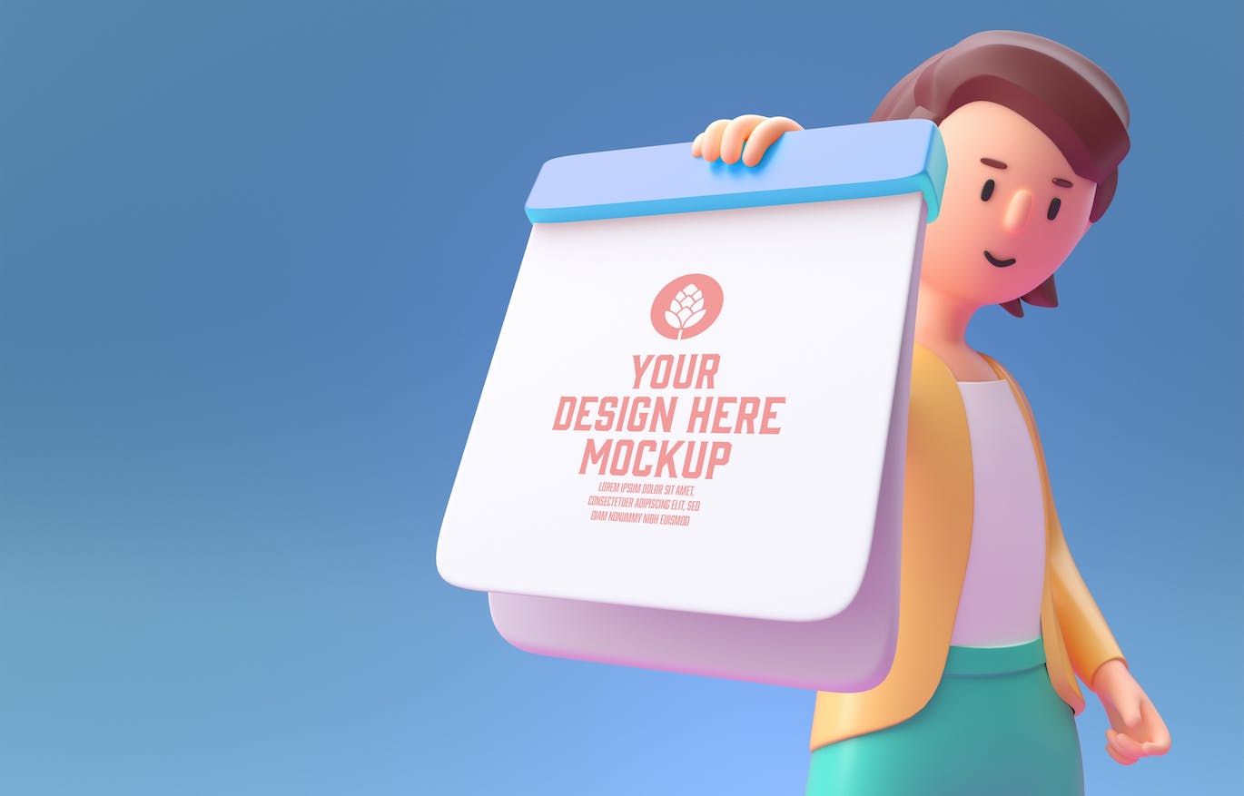 3D人物手拿日历印刷品样机图psd素材 Man Holding a Objects Mockup 样机素材 sucaiwan.com