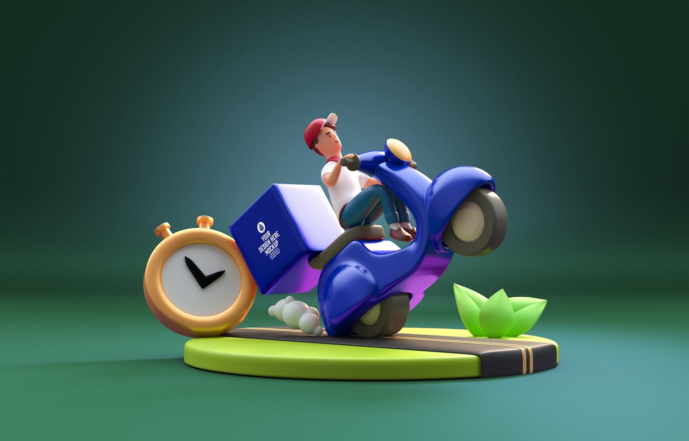 食品交付配送外卖品牌样机图psd素材 Set Fast Delivery Food Concept Mockup 样机素材 sucaiwan.com