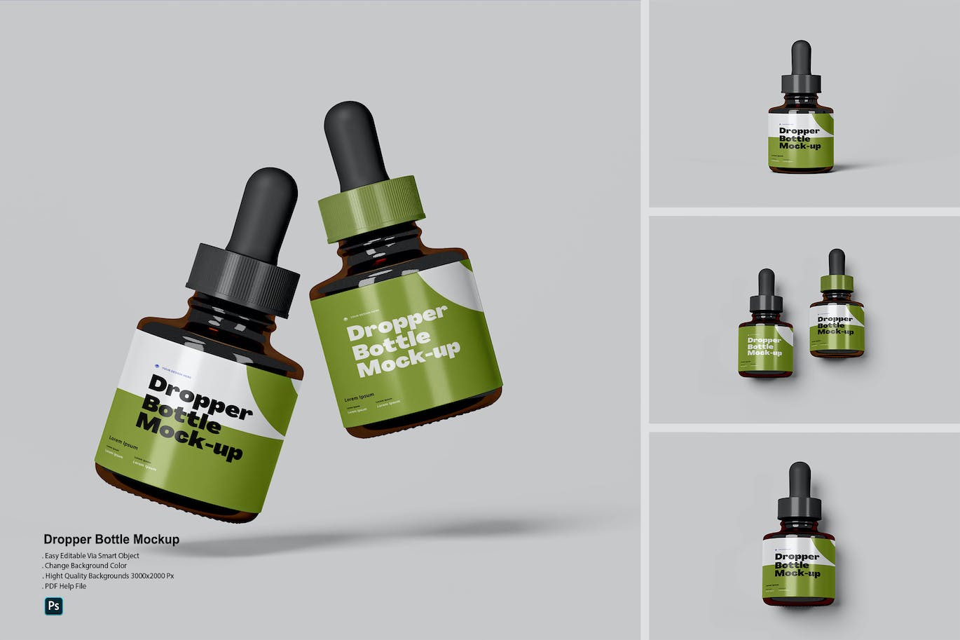 滴管瓶包装设计样机图v2 Dropper Bottle Mock-up v.2 样机素材 sucaiwan.com