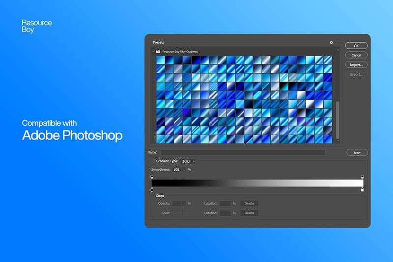 200个蓝色立体渐变色PS预设，grd格式 插件预设 sucaiwan.com