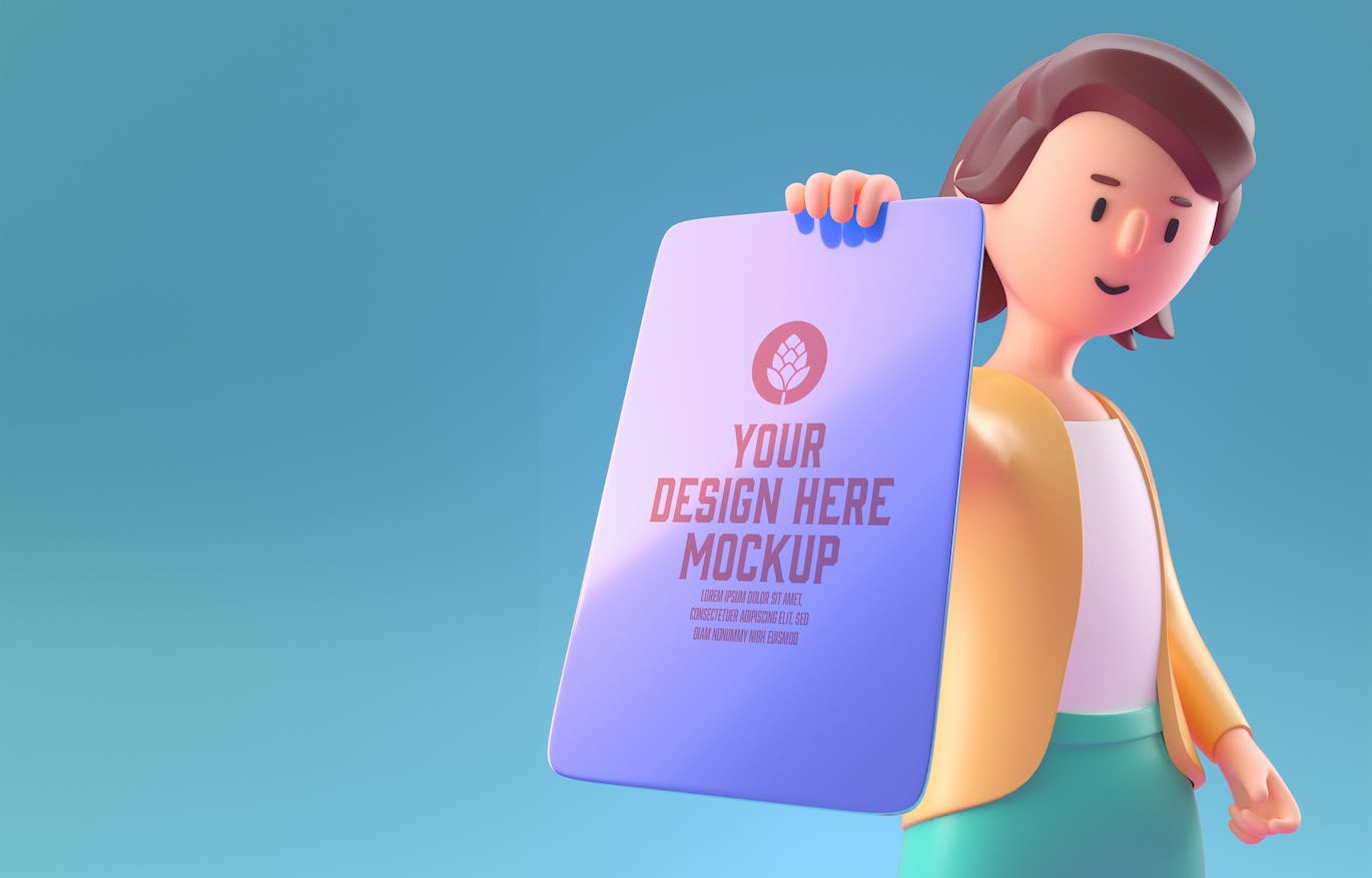 3D角色白板&手机屏幕展示样机图psd素材 Set People with white Board and Mobile Mockup 样机素材 sucaiwan.com