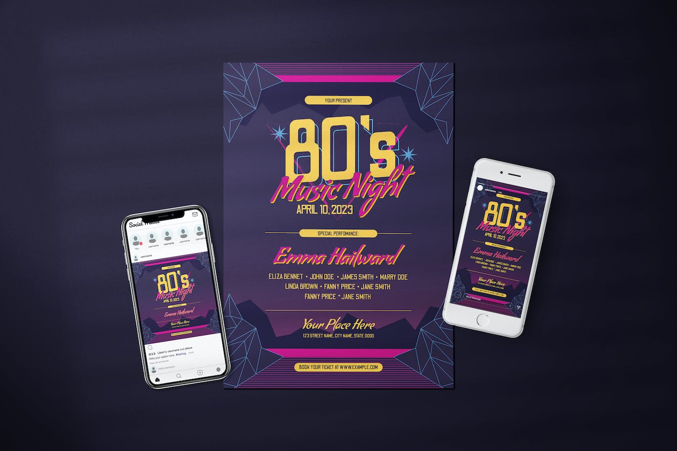80年代音乐会宣传单模板 80s Music Concert – Flyer Media Kit 设计素材 sucaiwan.com