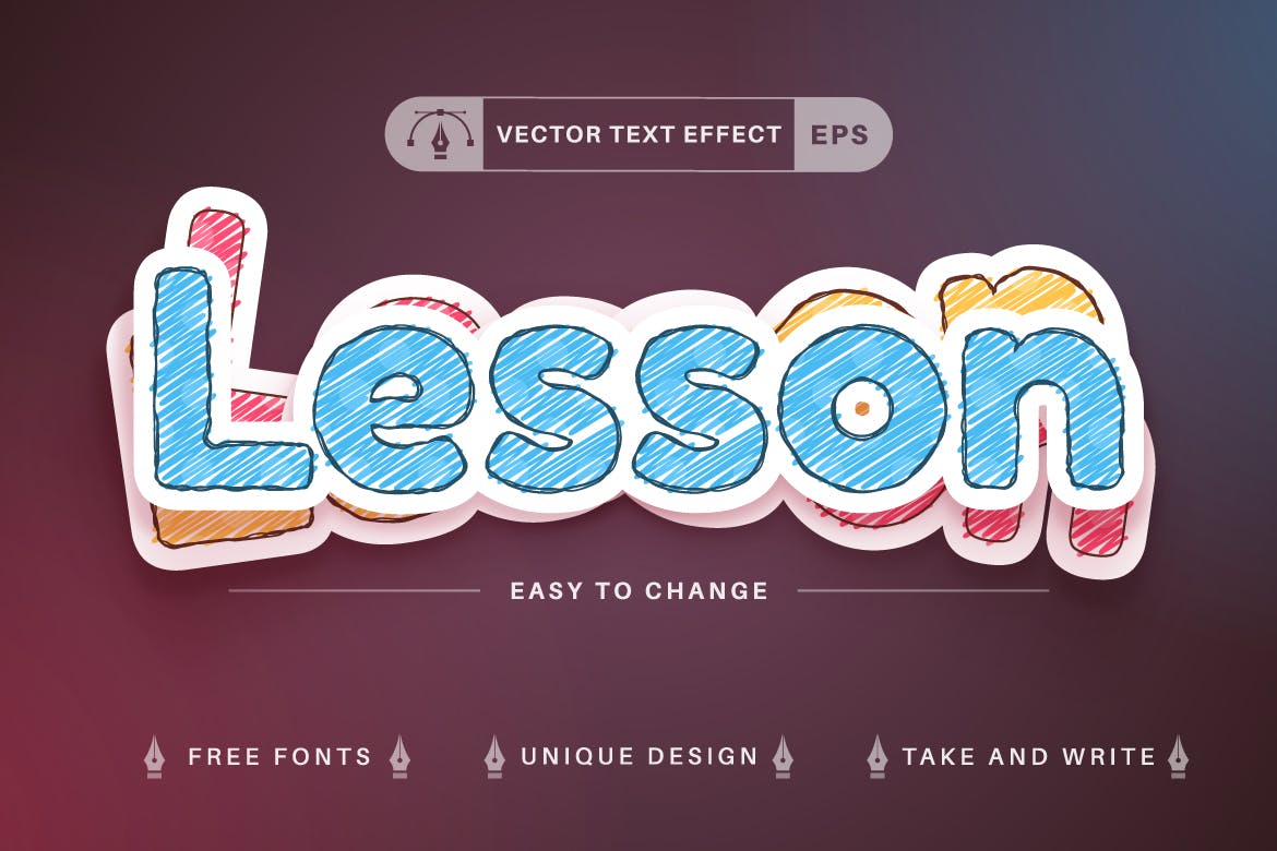 学校必备矢量文字效果字体样式 Set 10 School Editable Text Effects, Font Styles 插件预设 sucaiwan.com