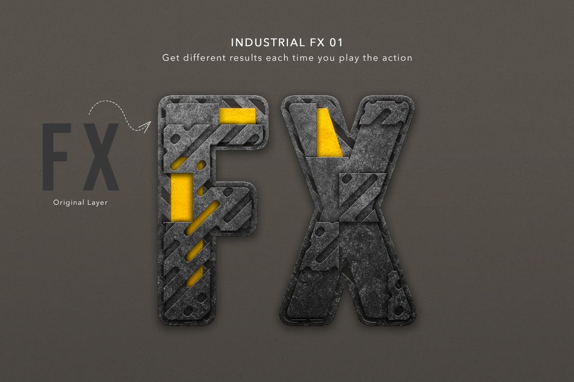 金属工业元素文本效果处理PS动作 Industrial Layer and Text Effect Photoshop Action 插件预设 sucaiwan.com