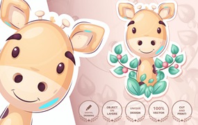 可爱的长颈鹿无缝图案背景素材 Cute giraffe – seamless pattern