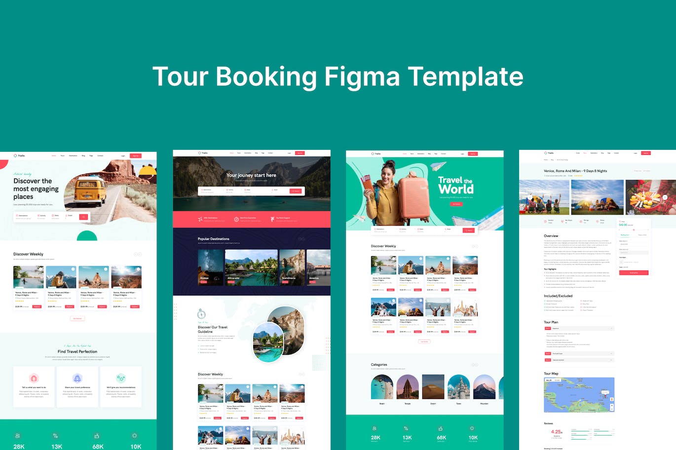 旅游预订网站布局UI设计fig模板 Tour Booking Figma Template APP UI sucaiwan.com