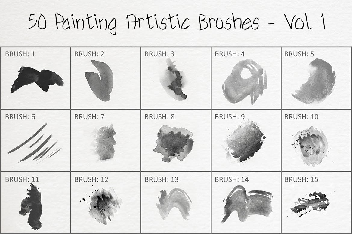50个水彩艺术绘画笔刷素材v1 50 Painting Artistic Brushes – Vol. 1 笔刷资源 sucaiwan.com
