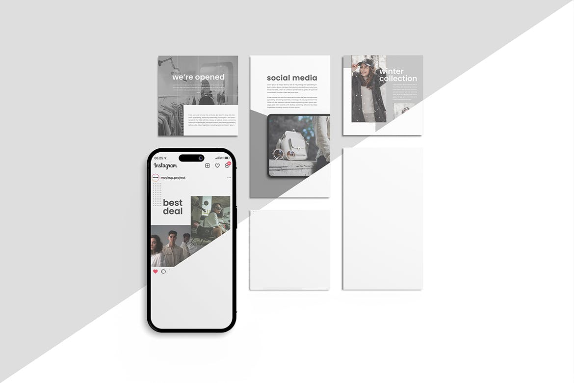 INS贴图&故事页面手机屏幕样机psd模板v1 XFA – Social Media Mockup V1 样机素材 sucaiwan.com