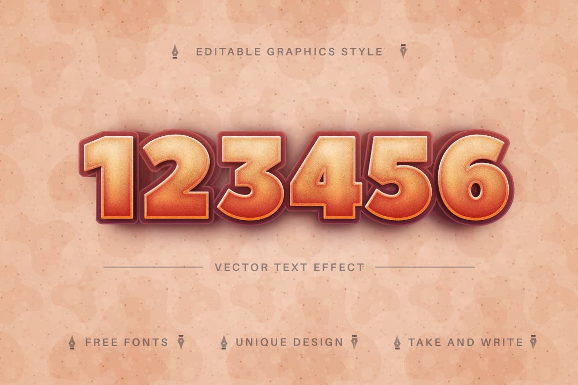 饼干色复古矢量文字效果字体样式 Biscuit – Editable Text Effect, Font Style 插件预设 sucaiwan.com