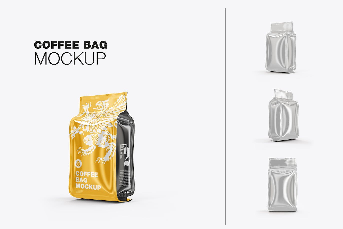 光滑的塑料纸咖啡袋包装设计样机图 Set Glossy Plastic Paper Coffee Bag Mockup 样机素材 sucaiwan.com