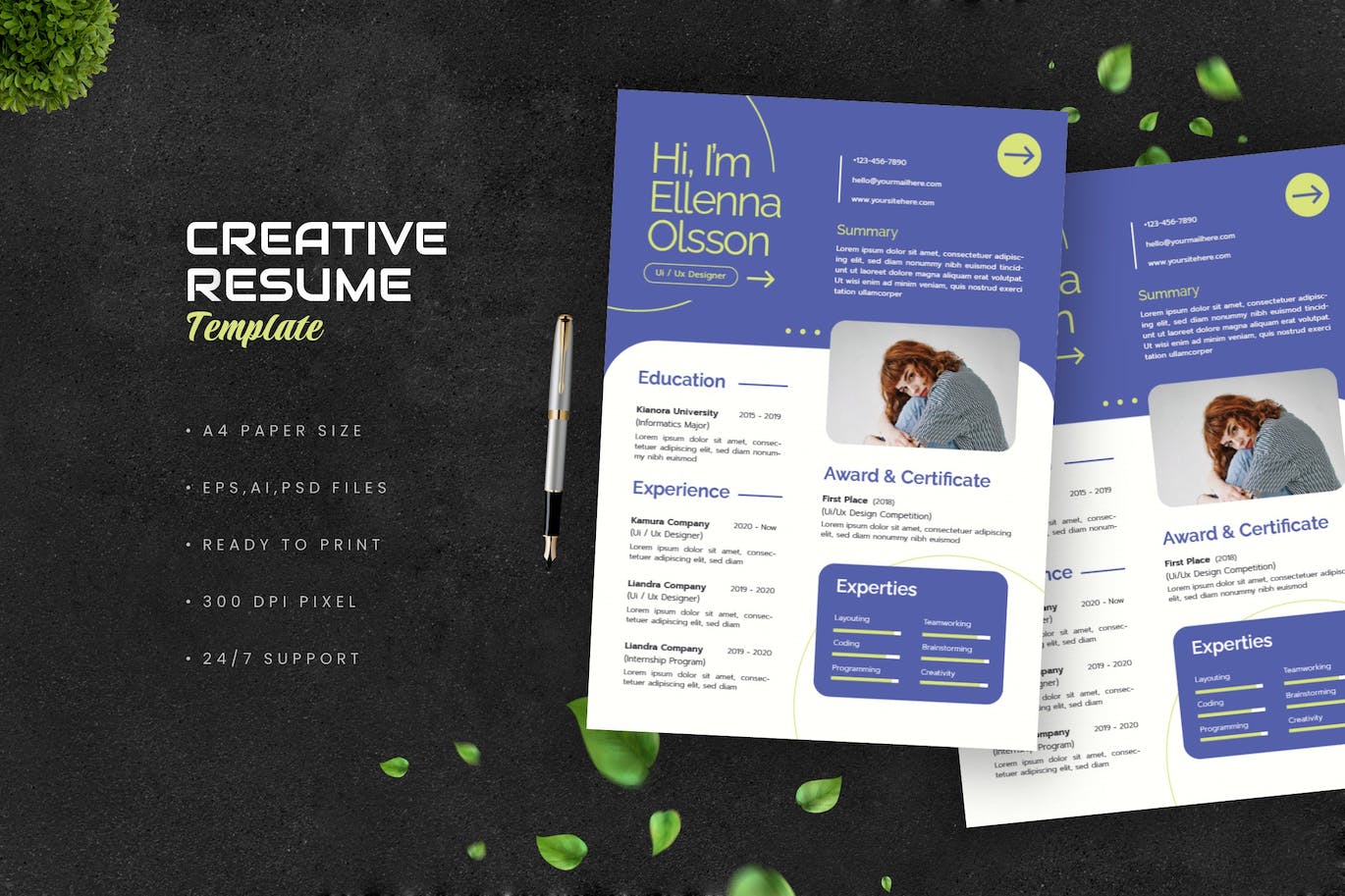 蓝色创意简历履历表模板 Blue Creative Resume 幻灯图表 sucaiwan.com