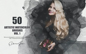 50个艺术水彩ps笔刷v1 50 Artistic Watercolor Brushes – Vol. 1