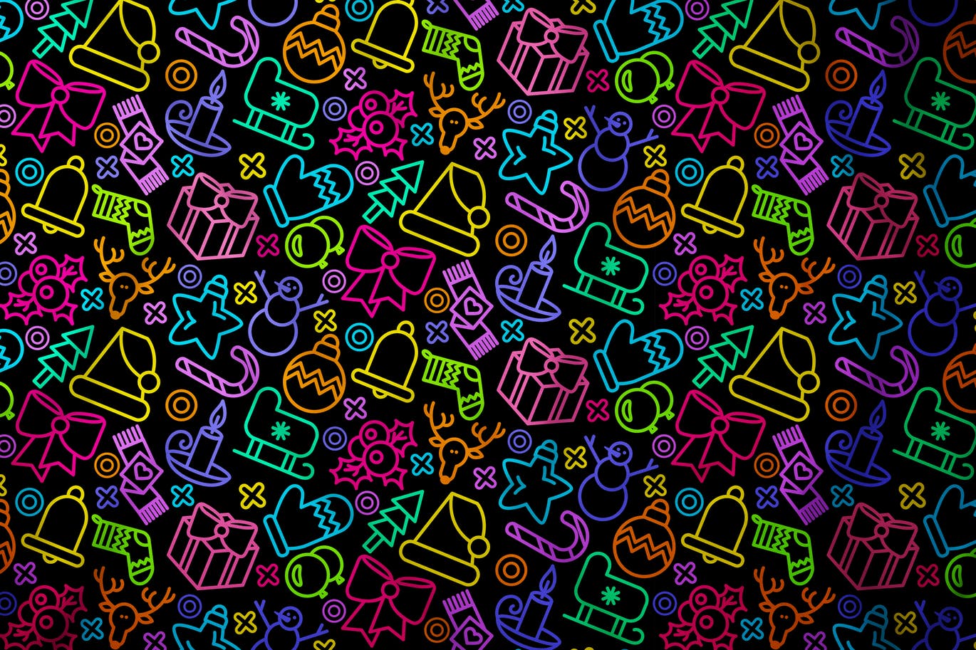 霓虹圣诞元素图案素材 Neon Christmas Pattern 图片素材 sucaiwan.com