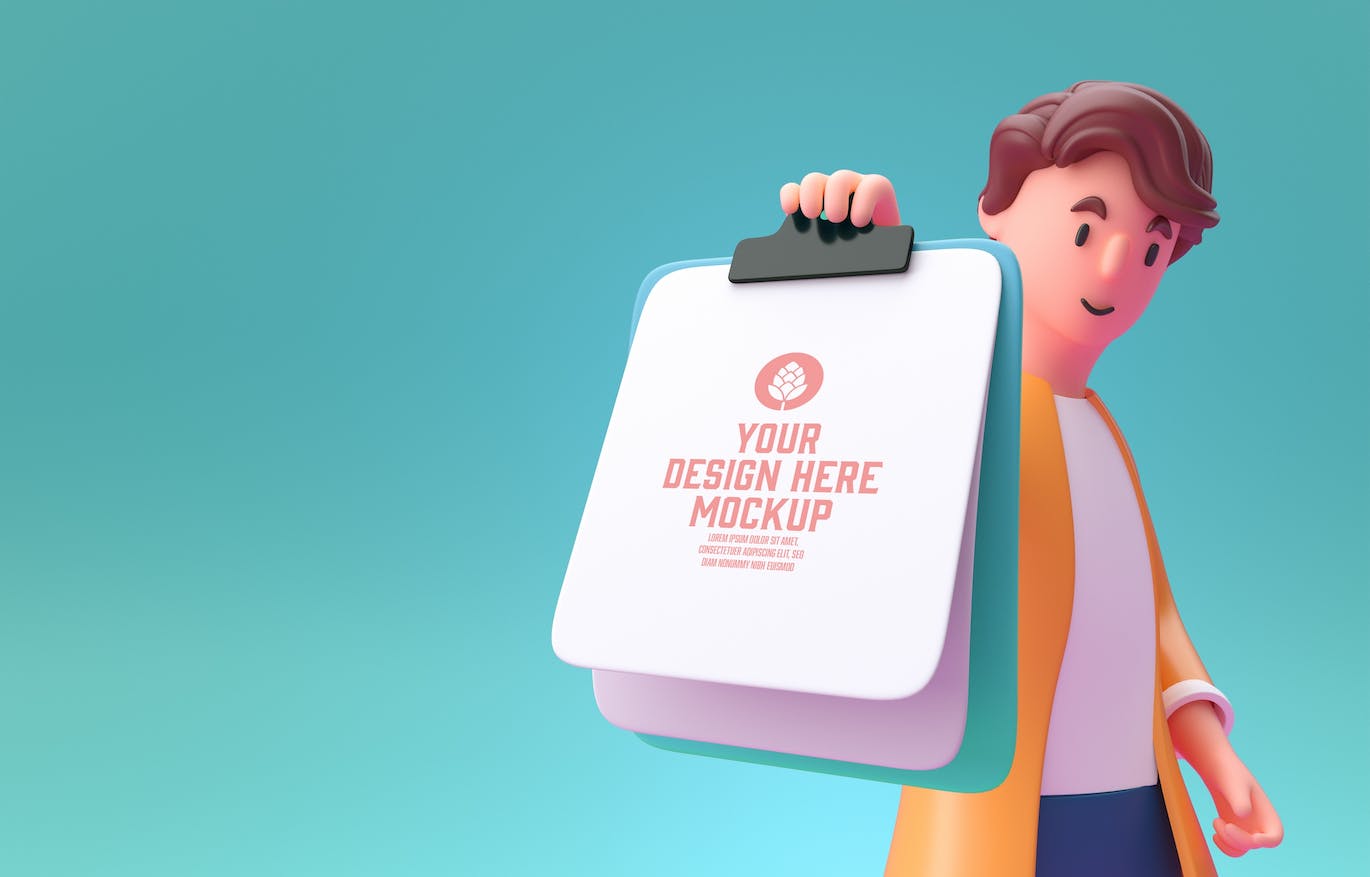 3D人物手拿日历印刷品样机图psd素材 Man Holding a Objects Mockup 样机素材 sucaiwan.com