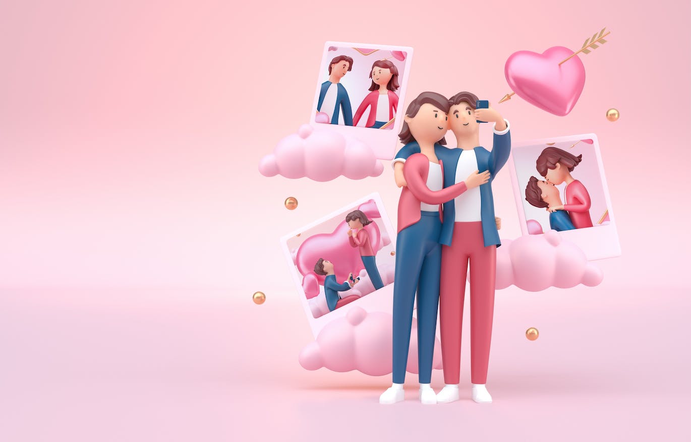 爱心情人节3D概念样机图psd素材 Set Valentine’s Day Concept Mockup 样机素材 sucaiwan.com