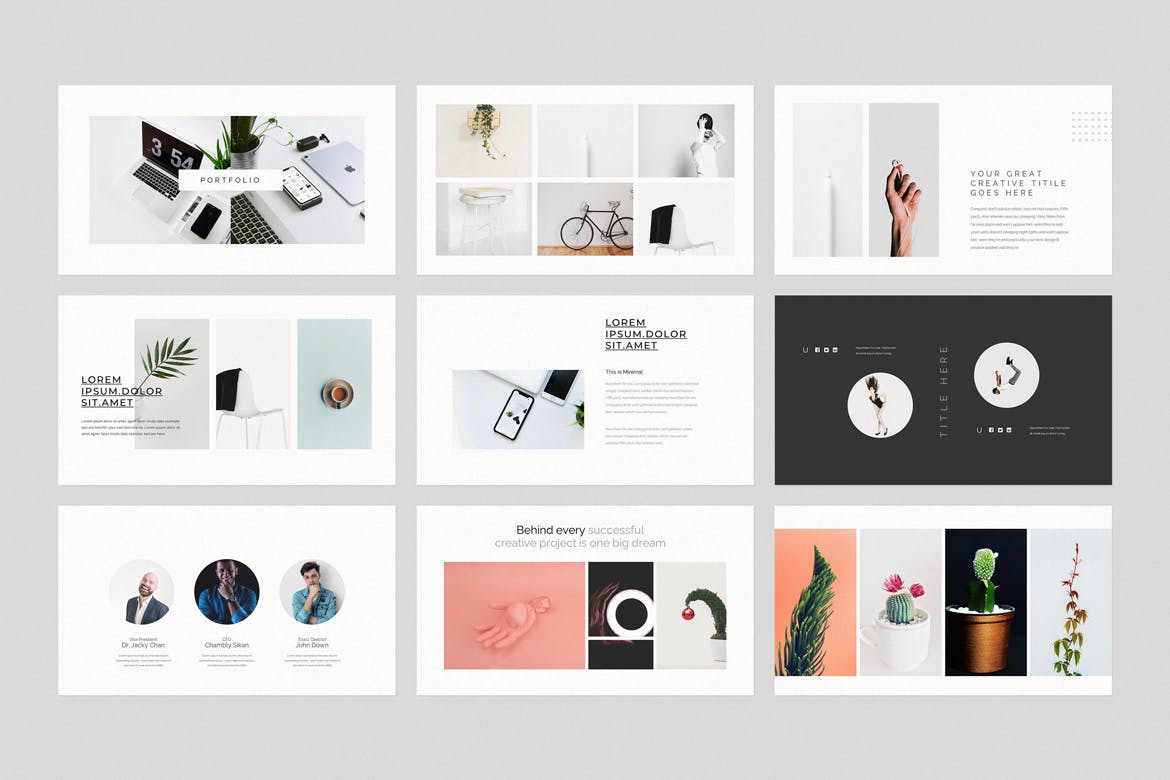 极简作品集谷歌幻灯片演示文稿模板 Minimal Portfolio Google Slides Template 幻灯图表 sucaiwan.com