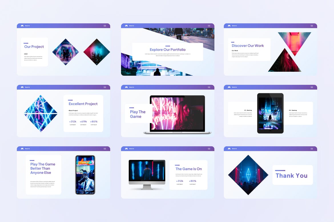 电子竞技游戏PowerPoint演示文稿模板 Gaming Powerpoint Presentation 幻灯图表 sucaiwan.com