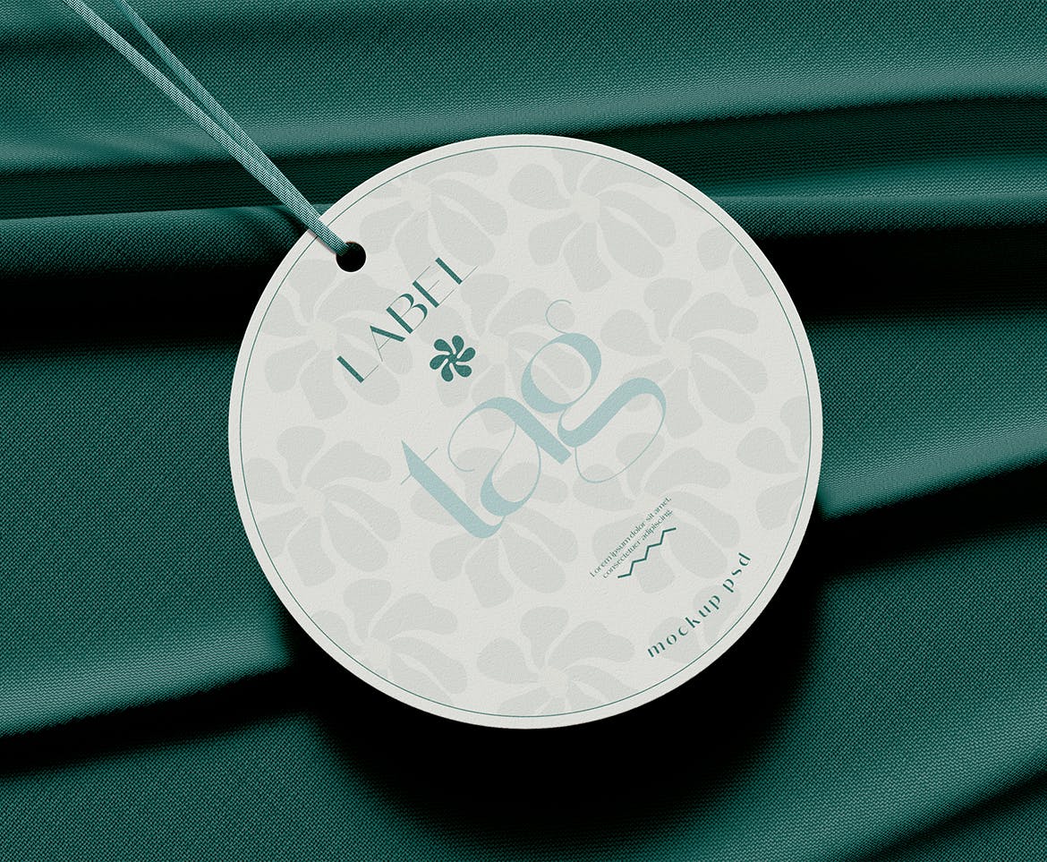 圆形服装品牌/价格标签设计样机psd模板v7 Tag Mockup 样机素材 sucaiwan.com