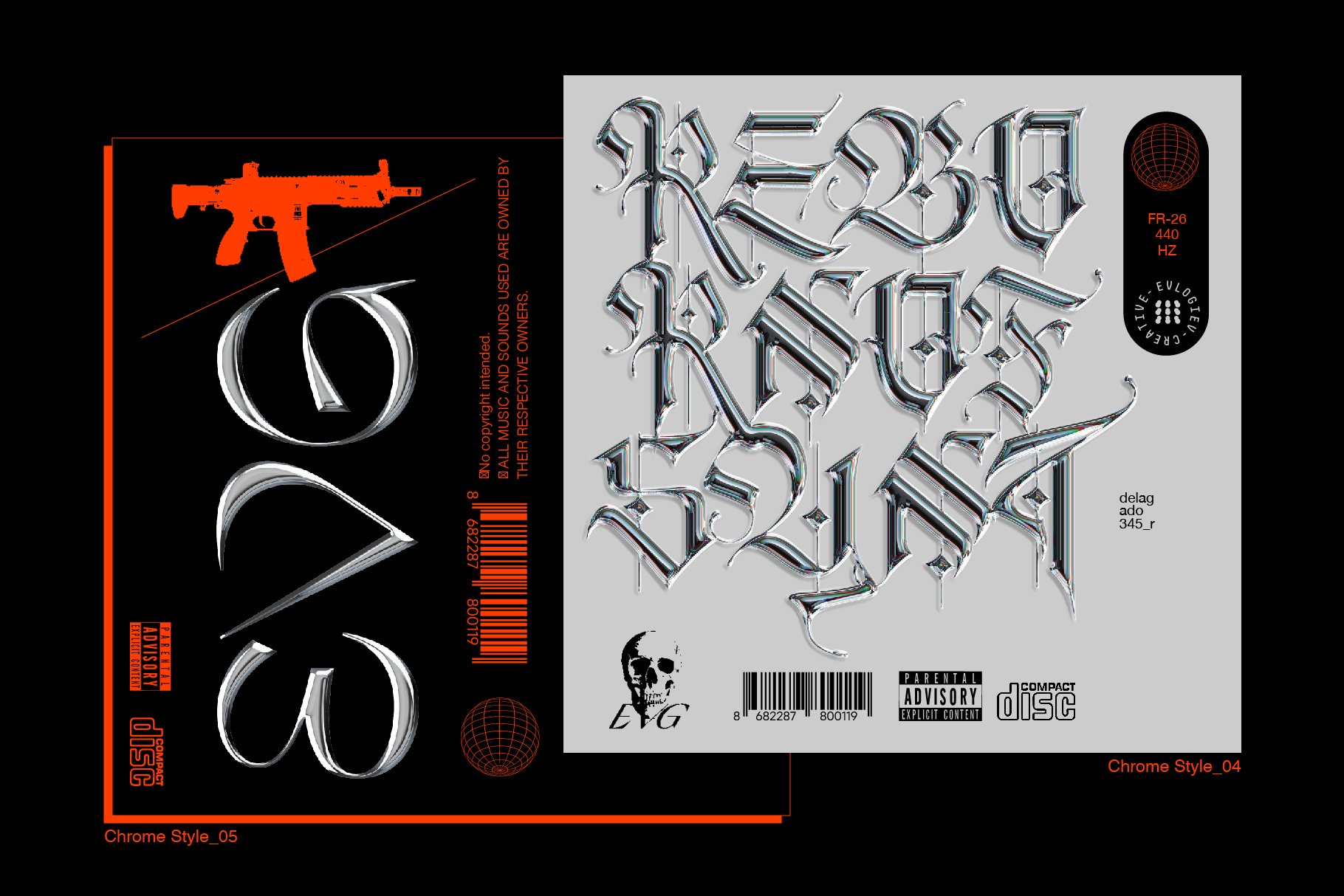 5种复古未来主义抽象酸性外观镀铬元素PSD字体样式合集 Chrome Lab 设计素材 sucaiwan.com