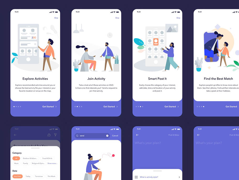 社交交友应用程序UI套件 APP UI sucaiwan.com