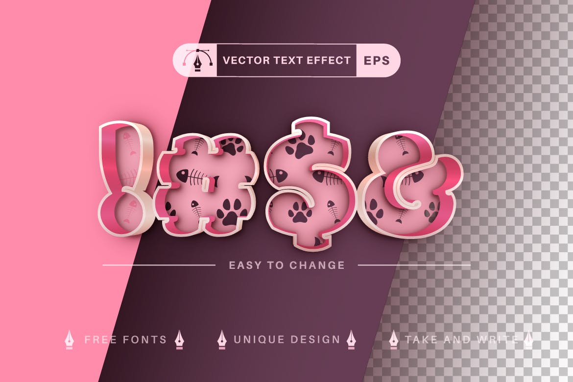 猫元素双色矢量文字效果字体样式 Cat Double Color Editable Text Effect, Font Style 插件预设 sucaiwan.com