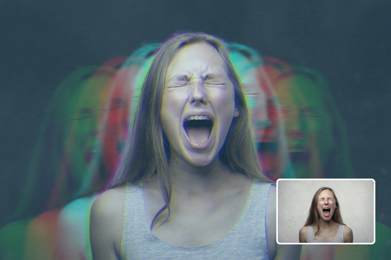 双色调幻觉故障特效PS动作 Duotone Ghost Glitch Photoshop Action 插件预设 sucaiwan.com